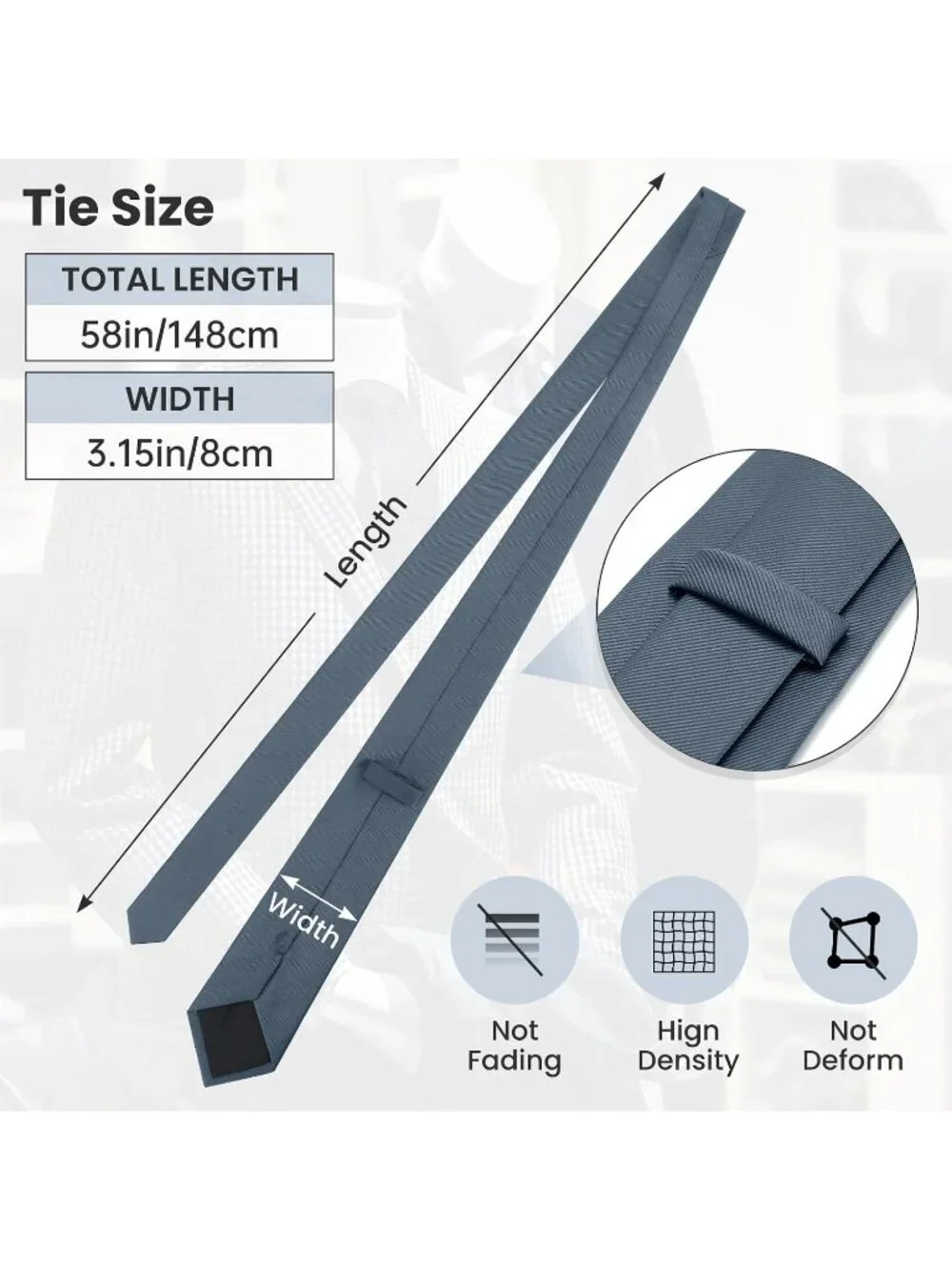 Men's Charcoal Grey Twill Diagonal Textured Formal Necktie For Business Dress